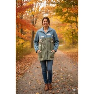 Vintage Karen Scott Plush Fleece Horse Farm Oversized Jacket Womens Size Medium